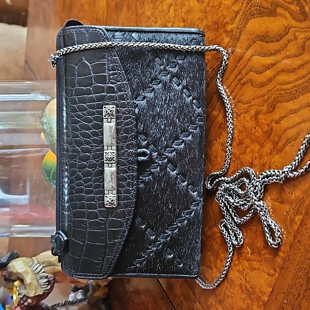 Brighton Black Leather Hair on Hide Wallet with Chain